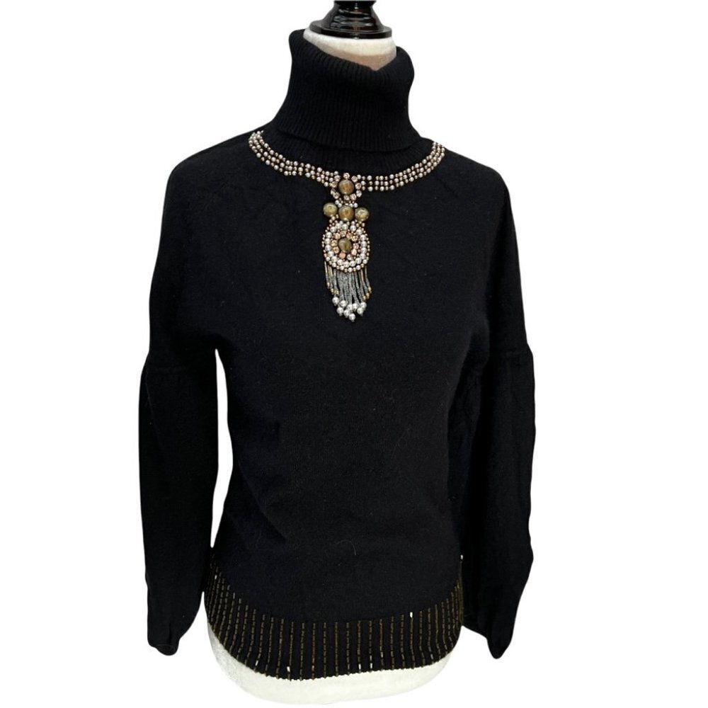 vintage SCRIBA Black Angora Blend Turtleneck Jewel Neckline Bishop Sleev… - Picture 1 of 11